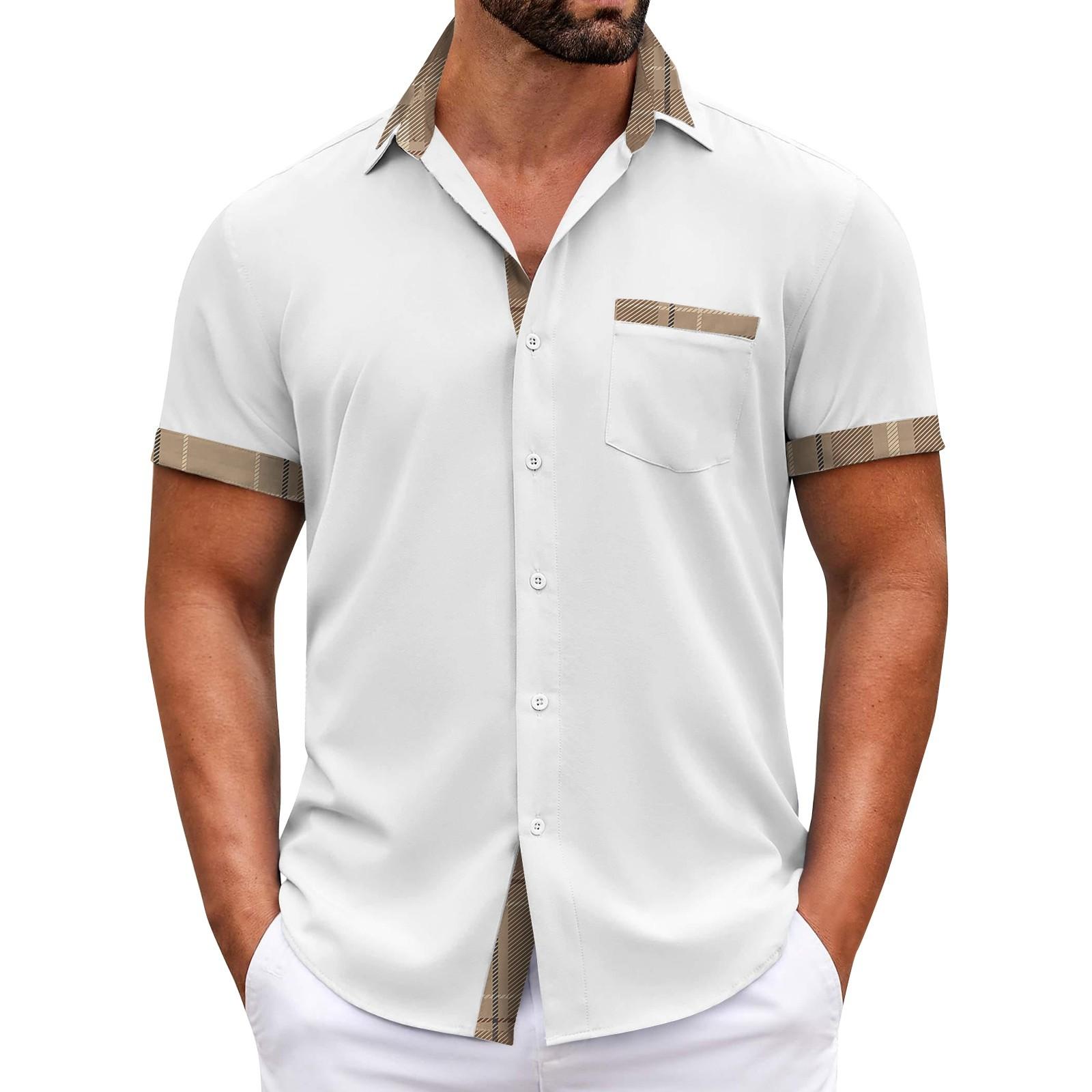 

Мужские клетчатые рубашки с короткими рукавами и пуговицами, мужские повседневные модные рубашки с короткими рукавами XL белый