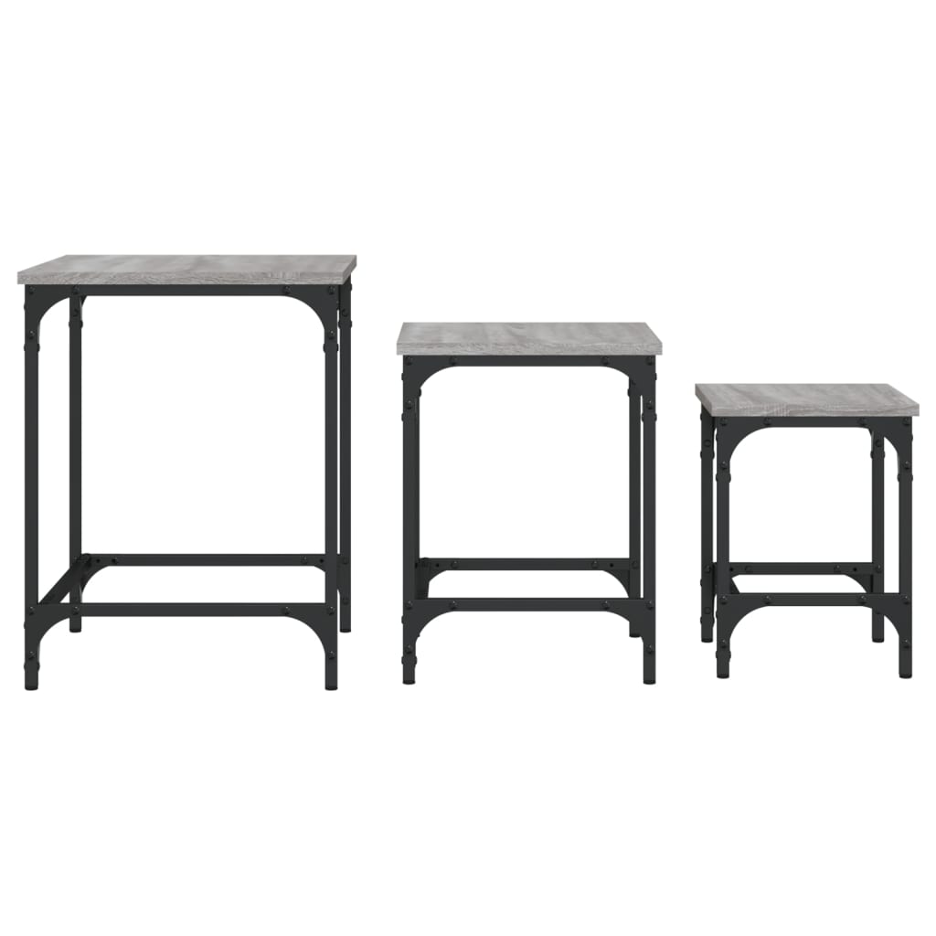  Coffee Tables That Slide Under Each Other, 3 Pieces, Grey Sonoma Oak