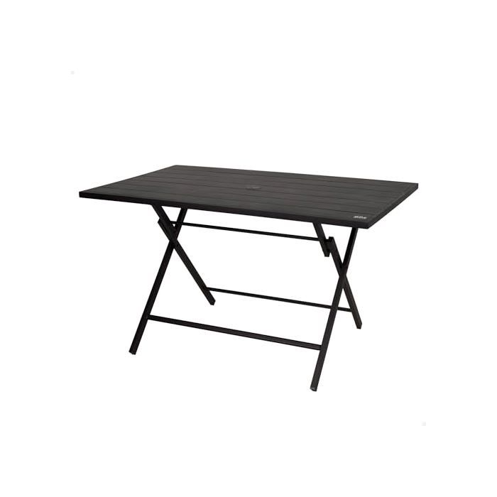 Table pliante de jardin - AKTIVE - 120x75x70 cm - Acier noir - Trou pour parasol - Capacité 4 personnes