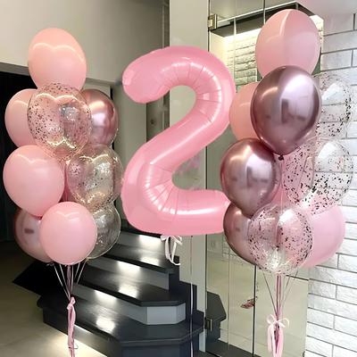 21pcs Pink 32inch Number Foil Balloons 1 2 3 4 5 6 7 8 9 Year Old Gifts Happy Birthday Party Decor Birthday Decor for Girls