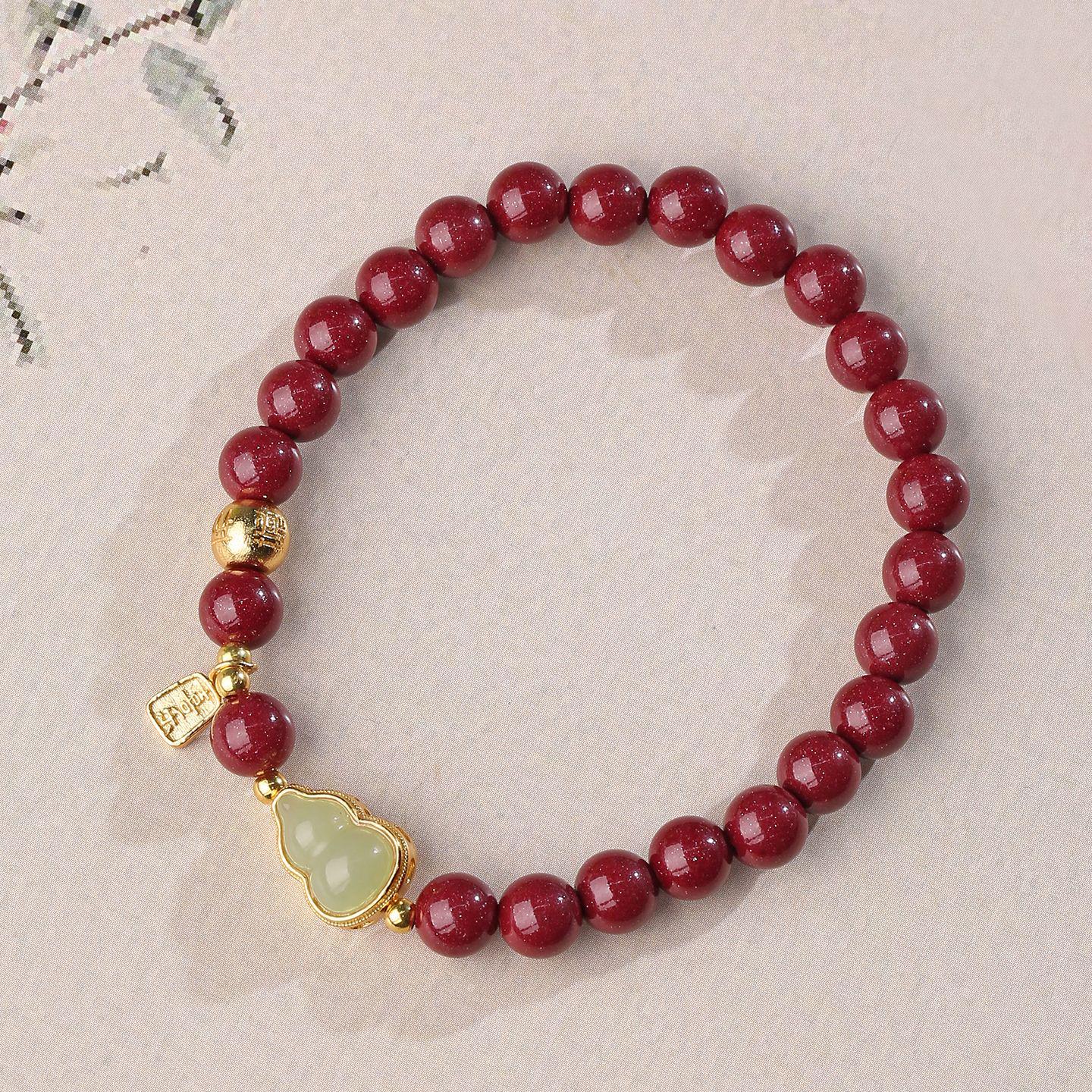 

Women s Good Luck Cinnabar and Hetian Jade Gourd Bracelet Regular Content Purple Gold Sand