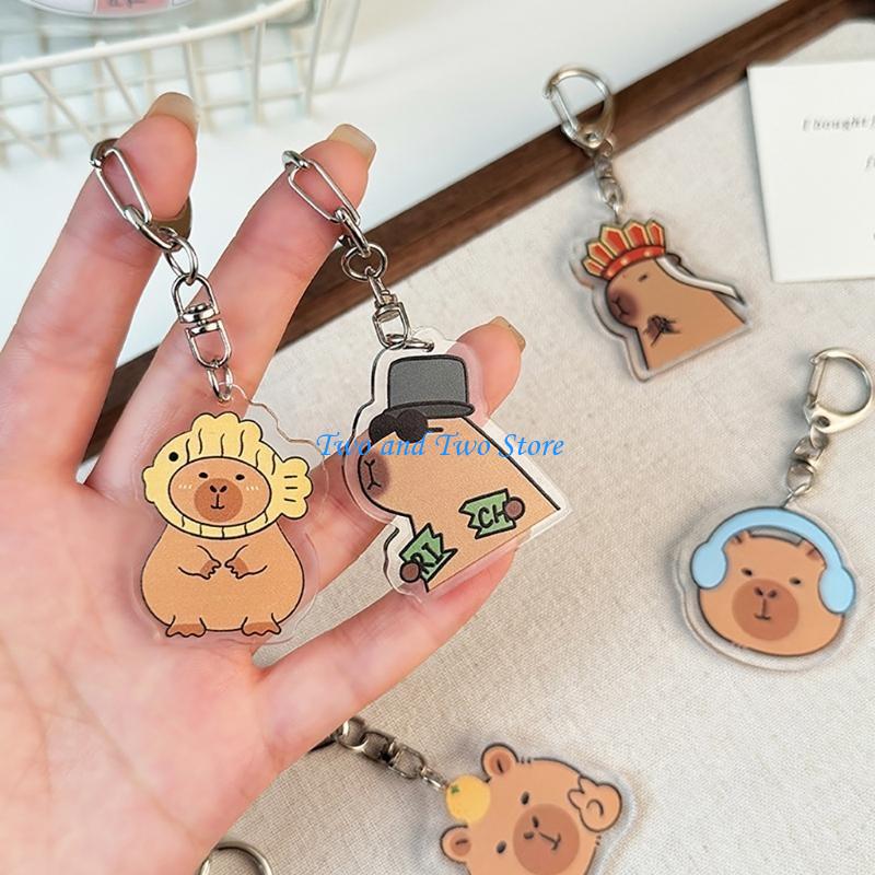 HX6F Double Sided Acrylic Keychain Adornment Adorable Pendant Keyrings Charm