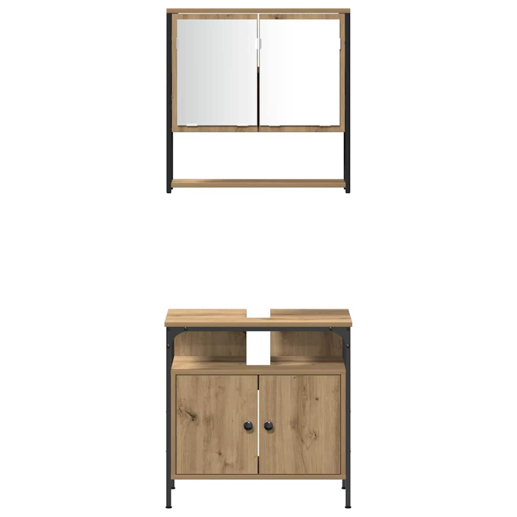Bathroom Furniture Set with Shelf and Door 3 Pcs Brown Particleboard