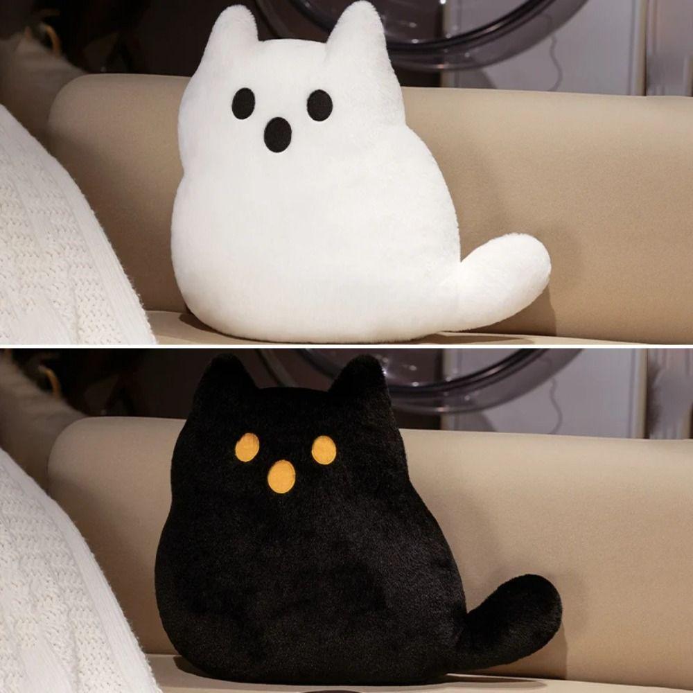 Halloween Style White Cat Plush Pillow PP Cotton Black Cat Plush Doll  Children Girl