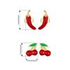 WOSTU 925 Sterling Silver 18K Gold Red Chili Pepper Earrings Cute Cherry Ear Studs For Women Happy Emoji Holiday Jewelry Gift