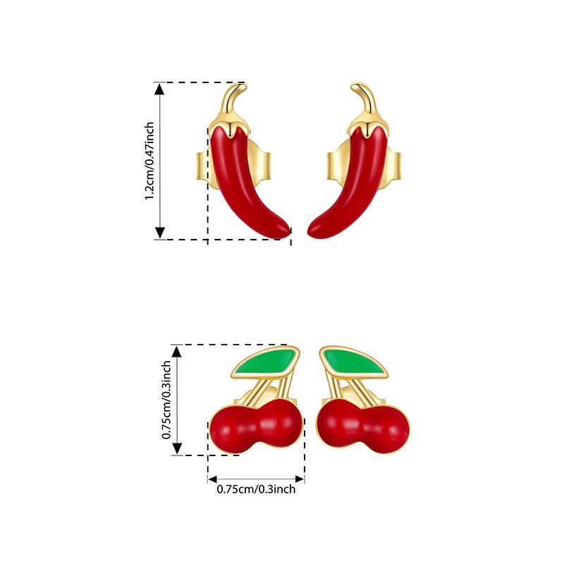 WOSTU 925 Sterling Silver 18K Gold Red Chili Pepper Earrings Cute Cherry Ear Studs For Women Happy Emoji Holiday Jewelry Gift