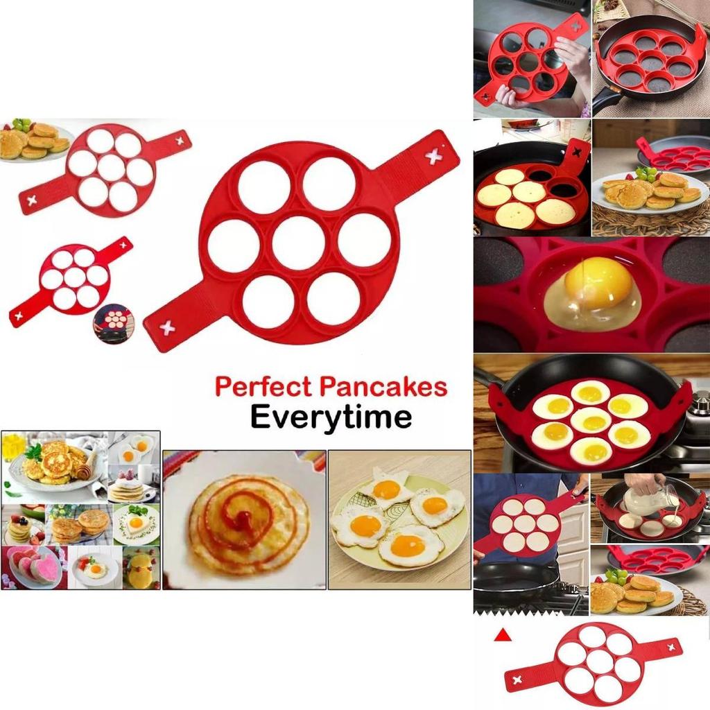 High-quality Red Silicone Egg Ring With Seven Holes For Perfectly Shaped Eggs And Pancakes