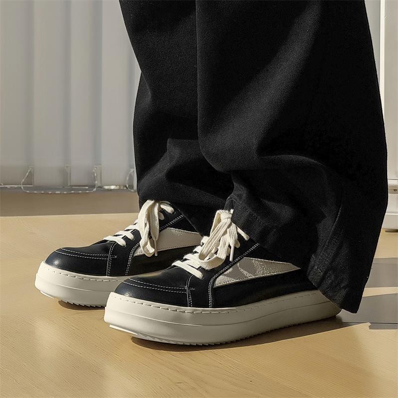 Autumn and Winter American Inverted Triangle Board Shoes Men's Thick-soled Heightening German Training Shoes Tide and Low-top Versatile Casual Leathe