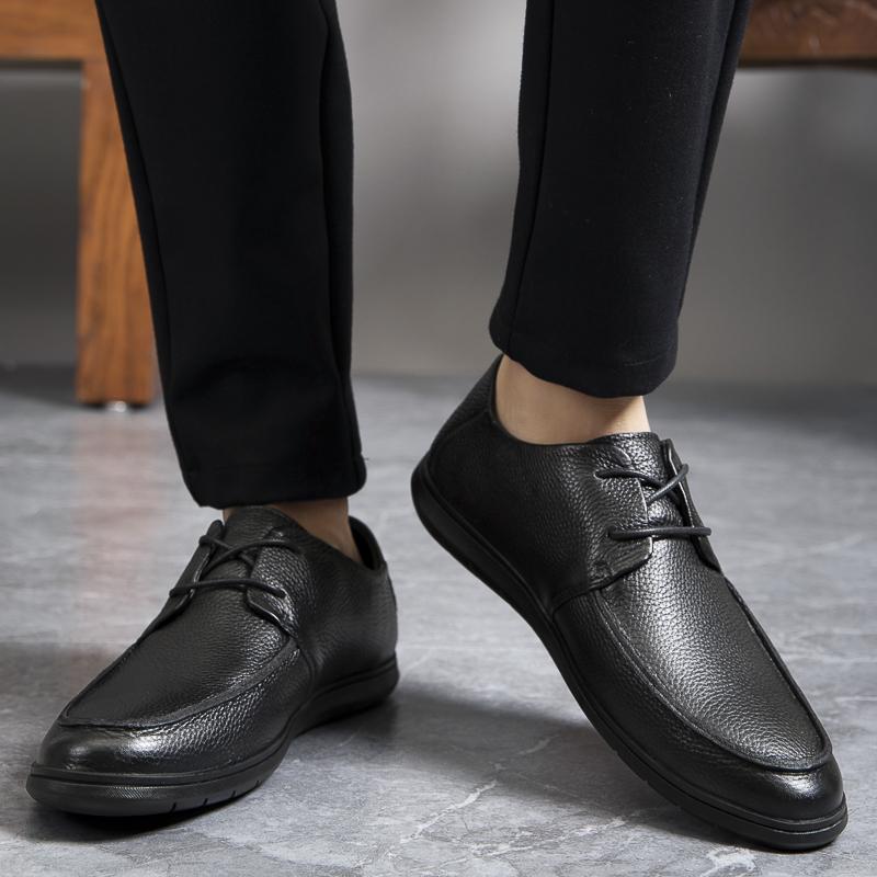 Men's Business Shoes genuine leather Soft Moccasins Comfortable Casual Shoes for Men Autumn Solid Black Men Sneakers
