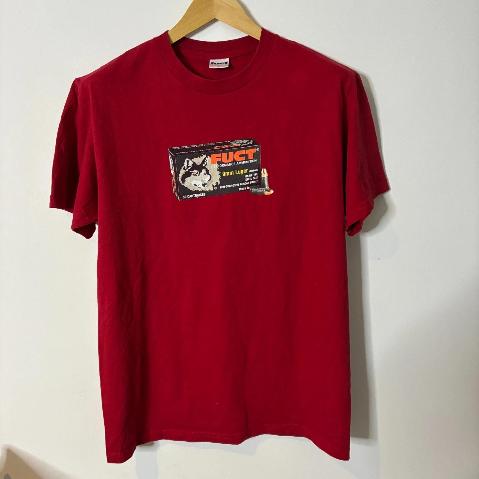 

Vintage Fuct Shirt Mens Medium Red 9mm Luger Wolf Ammunition Skate Made In USA XL