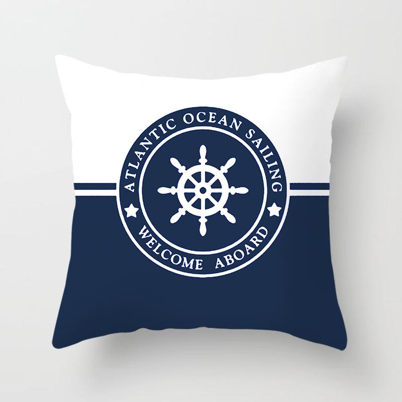 Compass Anchor Pillowcase Blue Home Decor Mediterranean Cushion Cover Car Sofa Office Decor Accessories Pillowcase