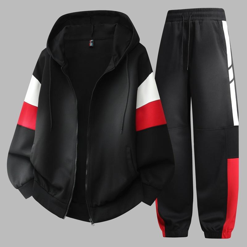 

Male Adolescent Loose Casual Sports Suit Men s Cardigan Hooded Sweatshirt Long Pants Two-piece Set 4XL