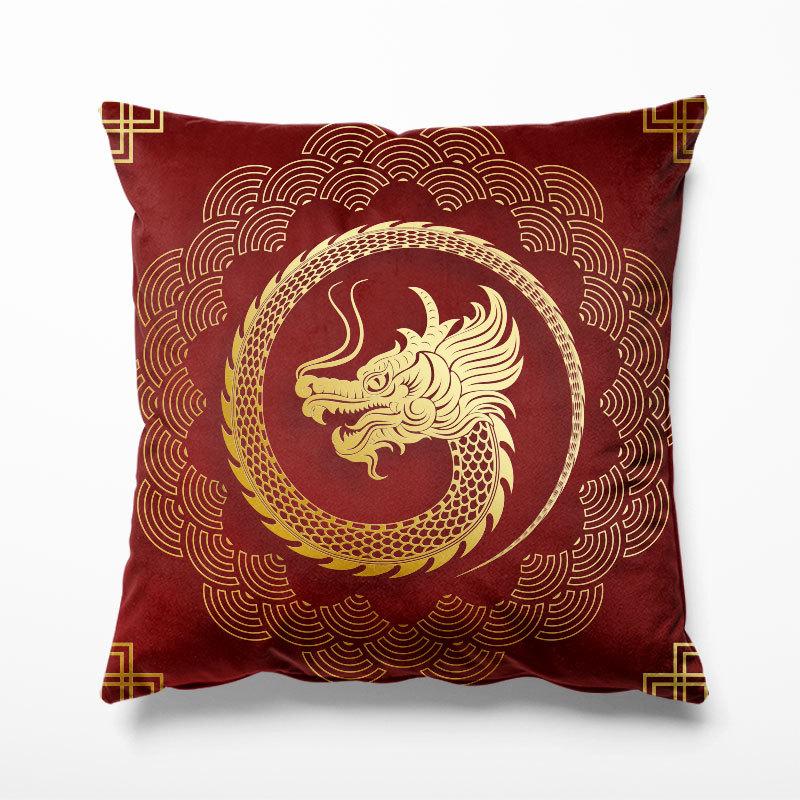 2024 Year of The Dragon National Trend Pillowcase New Year Spring Festival Red Festive Chinese Dragon Pattern Cushion Cover
