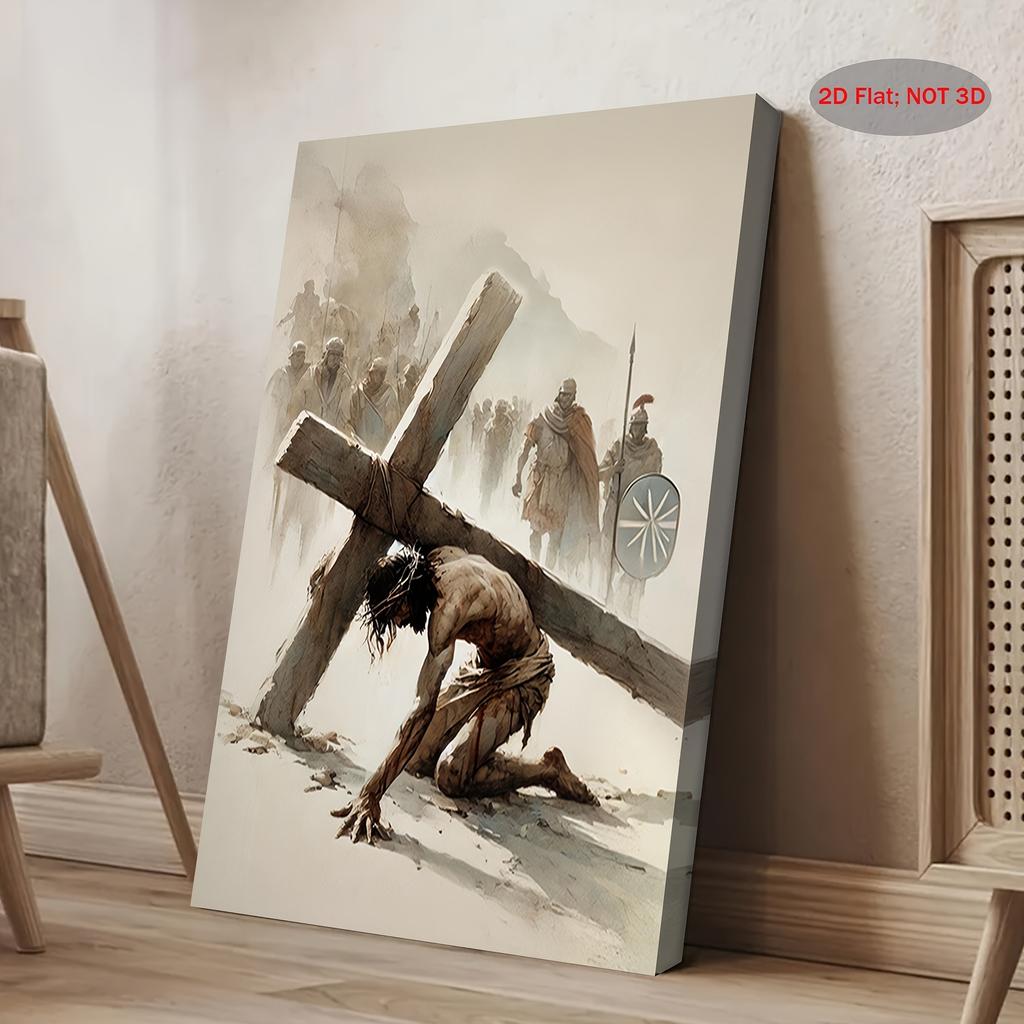 Canvas Painting, Stations of The Cross Jesus Falls Christian Wall Art Catholic Art Modern Christian Art Passion of Christ Lenten Decor, Holiday Gift