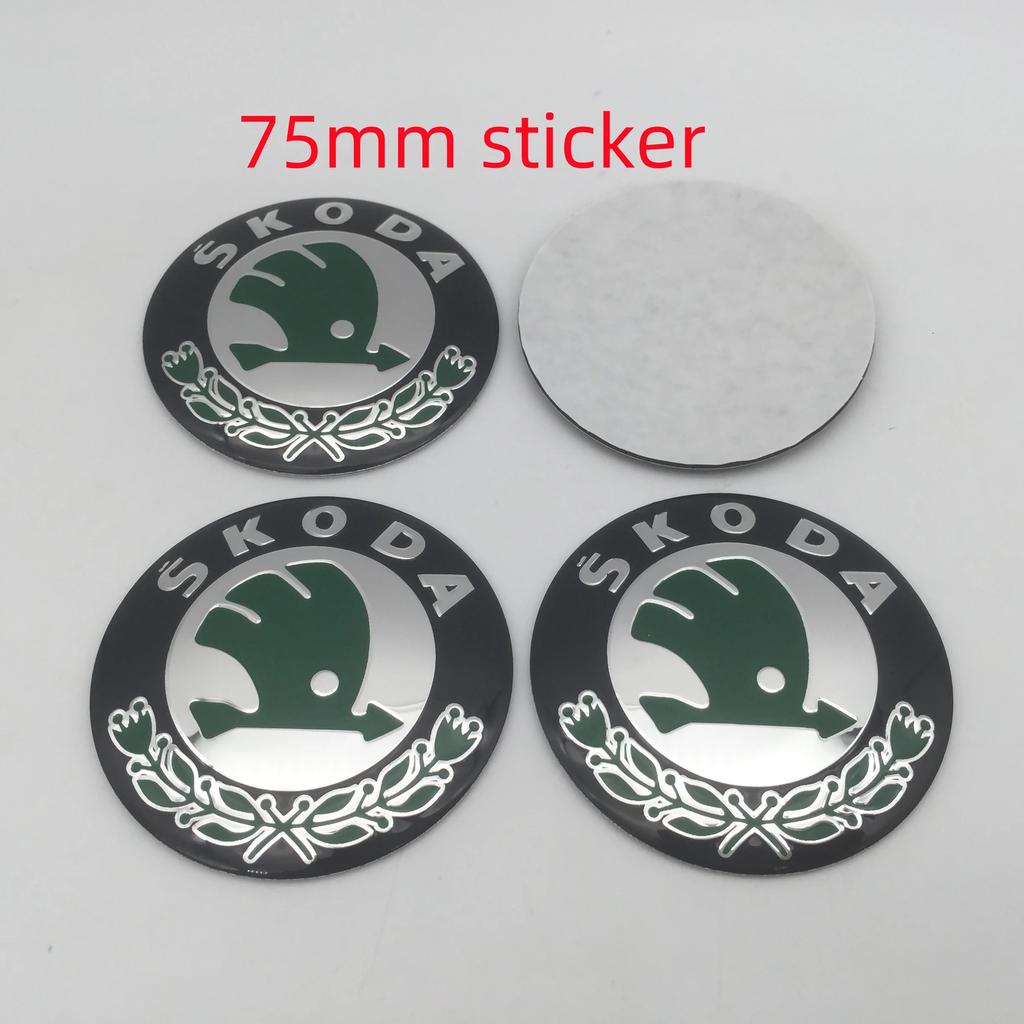 AAAJJ1 4pcs 3D 56mm 60mm 65mm 70mm 75mm For Skoda Car Emblem Wheel Hub Center Cap Badge Covers Sticker Decals Styling Accessories