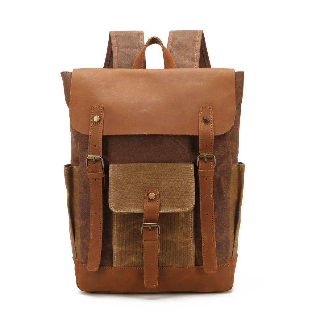Retro Waterproof Leather & Oil Wax Canvas Backpack - High Quality Multifunctional Computer Bag