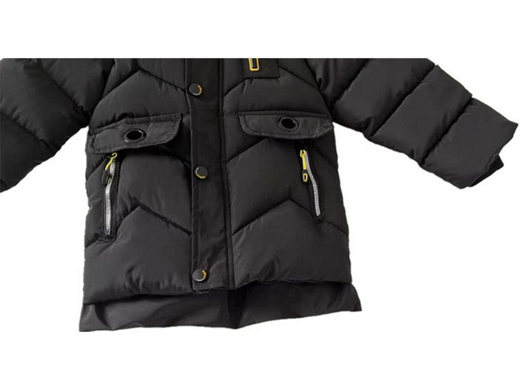 Boys' Winter 2024 Mid-Length Cotton Coat: Korean Style, Thickened, Fleece-Lined, Big Fur Collar, for Small and Medium Children.