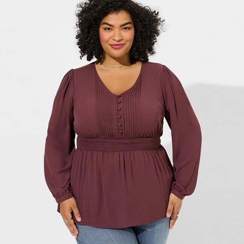 

A84 Полненькая Девушка Экспорт Талия В обтяжку Похудение Шифоновый Топ Burgundy 4