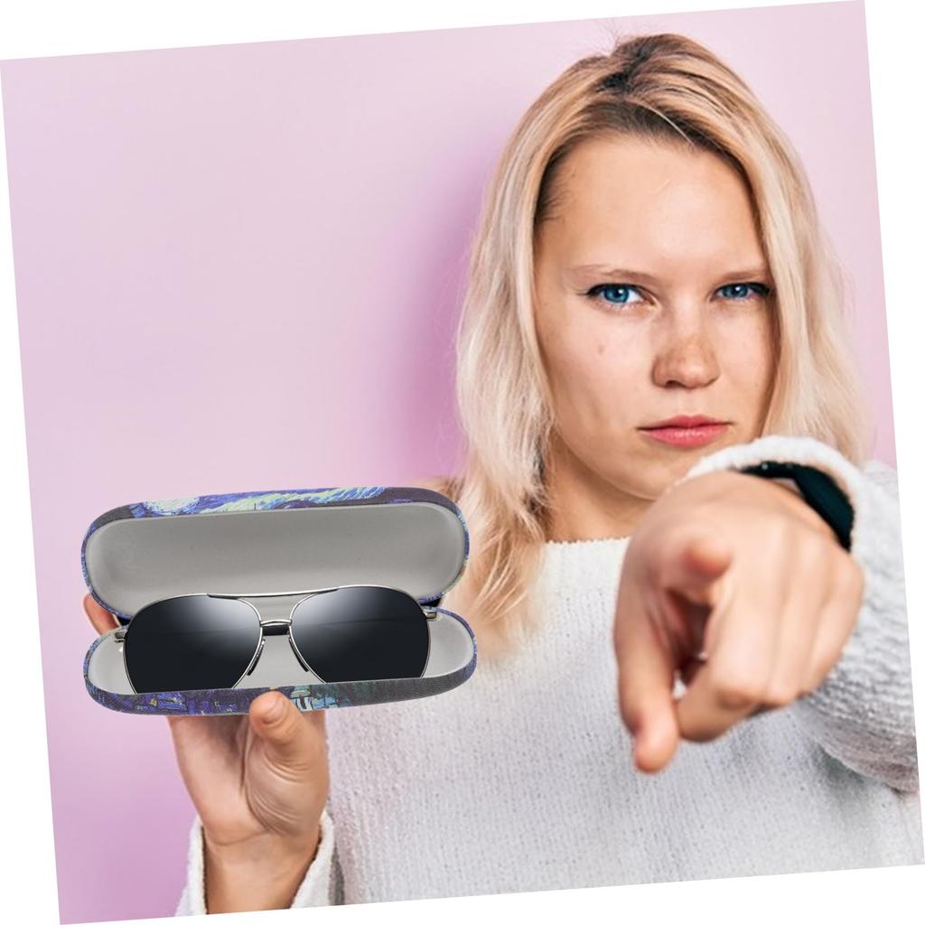 Hard Shell Eyeglasses Case Leather Glasses Case Sunflower Starry Night Painting Sunglasses Holder Eyewear Glasses Container