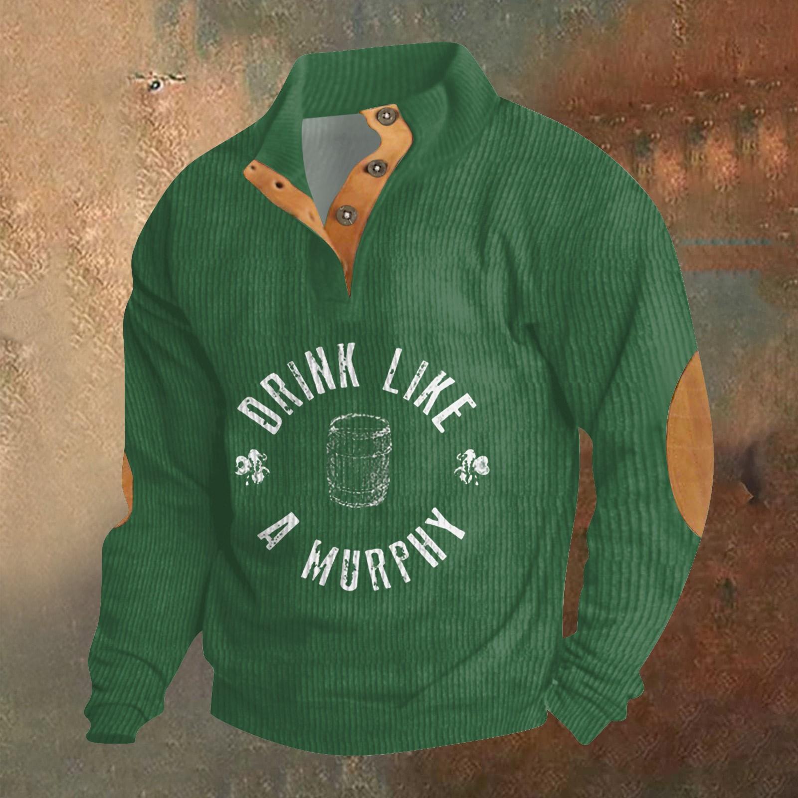 Трикотажный принт на 3 пуговицах - вельветовый мужской свитшот со стоячим воротником и карманом повседневный свитшот на пуговицах для активного отдыха XL 2800₽