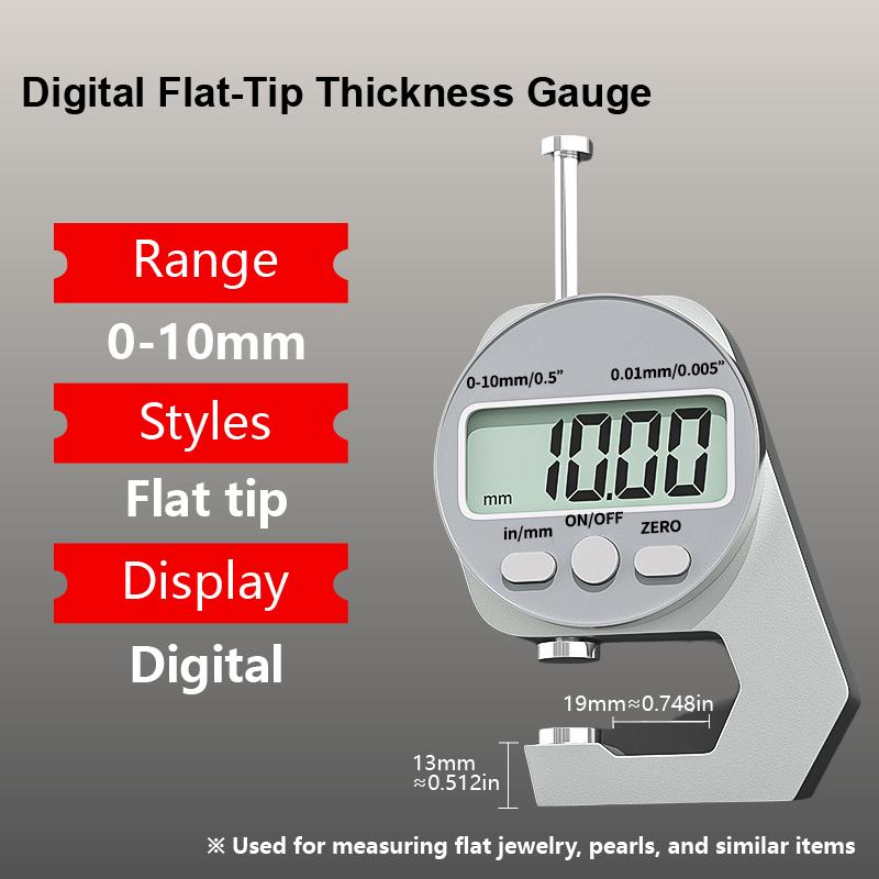 Digital Thickness Gauge High Precision Electronic Thickness Gauge 0‑10/20mm Industrial Portable LCD Thickness Measurement Tool Flat-tip-10mm