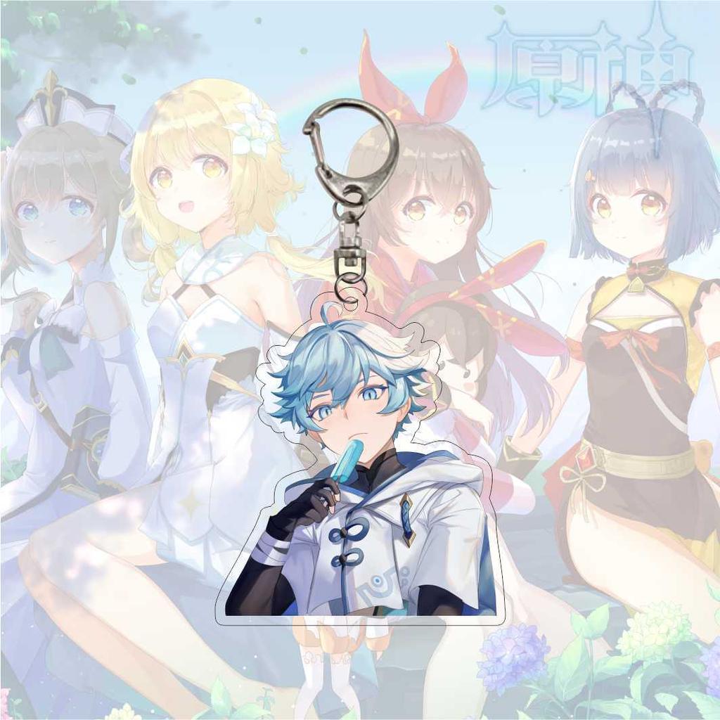 Cartoon Anime Genshin Impact Keychain Acrylic Double Sided Transparent Key Chain Ring Keyring Accessories Jewelry For Fans Gifts