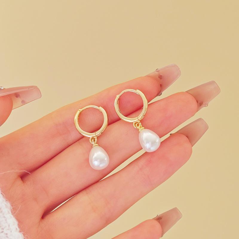 Korejské zlaté perlové náušnice s náušnicí na ucho ve tvaru slzy - Špičkový design pro ženy