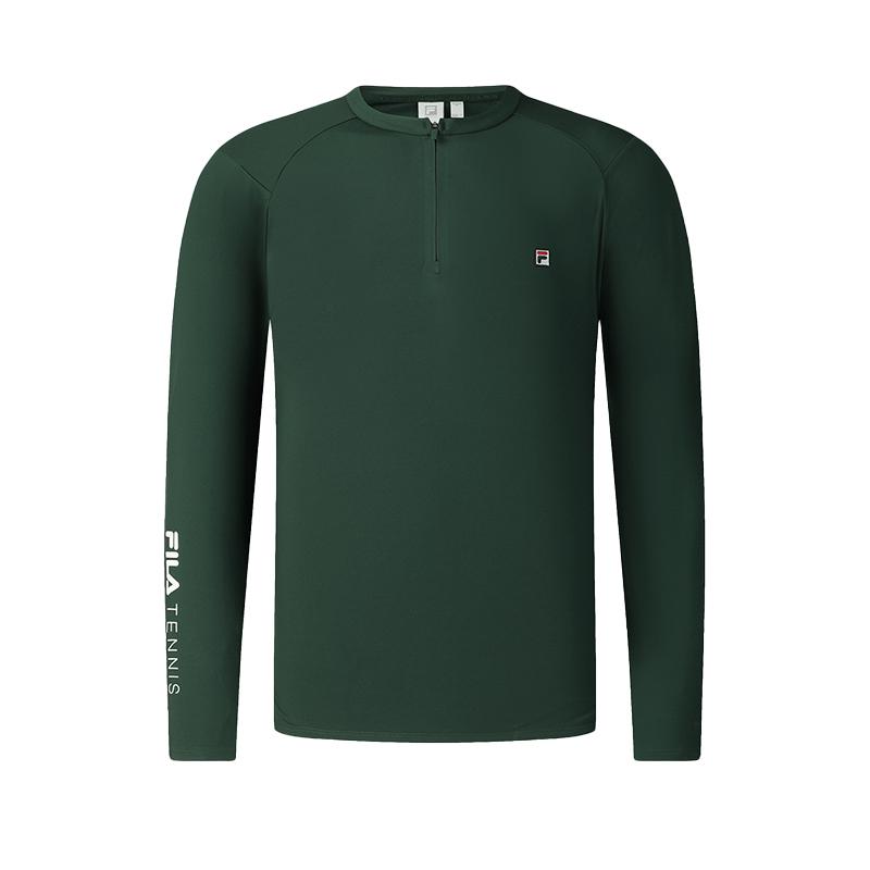 FILA Comfortable Half-Zip Long Sleeve T-Shirt Men Tops Ocean-Green A11M513217FDG