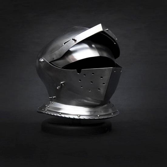 Medieval Knight Close Helmet Steel Full Face Visor Armor Gothic Armet Helmet for LARP, Cosplay Display