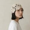 Handmade Knit Skullies Caps Solid Color Beanies Cap Ethnic Style Crochet Flower Hat  Ladies