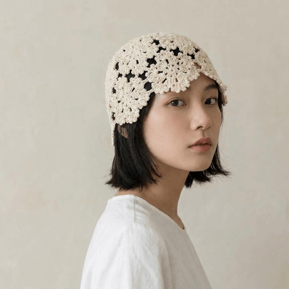 Handmade Knit Skullies Caps Solid Color Beanies Cap Ethnic Style Crochet Flower Hat Ladies
