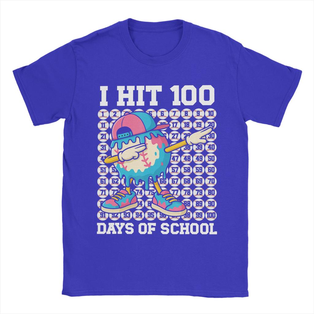 Men TShirt I Hit 100 Days of School Baseball Ice Cream Drip Cotton Tee Shirt Short Sleeve T Shirts Round Collar Tops Original