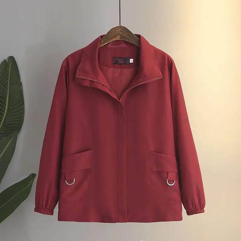 

Short Fashionable Thin Windbreaker Jacket New Top Women s Mother s Spring and Autumn Jacket XXXL червоний