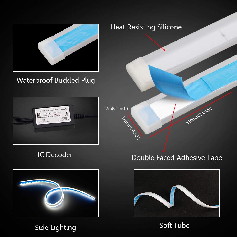 Two-color Ultra-thin Daytime Running Light Strip Light Flexible LED Turn signal Light