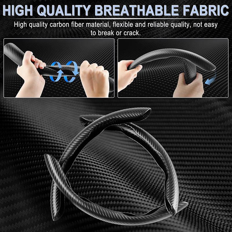2/3 Pezzi Coprivolante in Fibra di Carbonio per Auto 38cm Antiscivolo Copri Carta Maniglia Booster Volante Auto Copertura Protettiva
