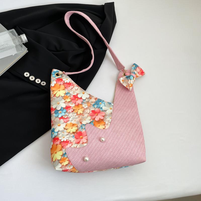 

2025 новая сумка-мессенджер большой вместимости, сумка-тоут через плечо, цветочная элегантная модная сумка розовый