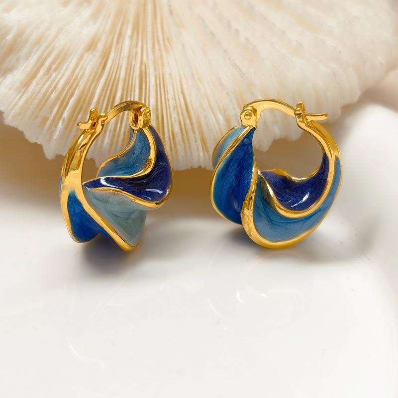 French Retro Enamel Spiral Stud Earrings - Versatile and Elegant Women's Jewelry