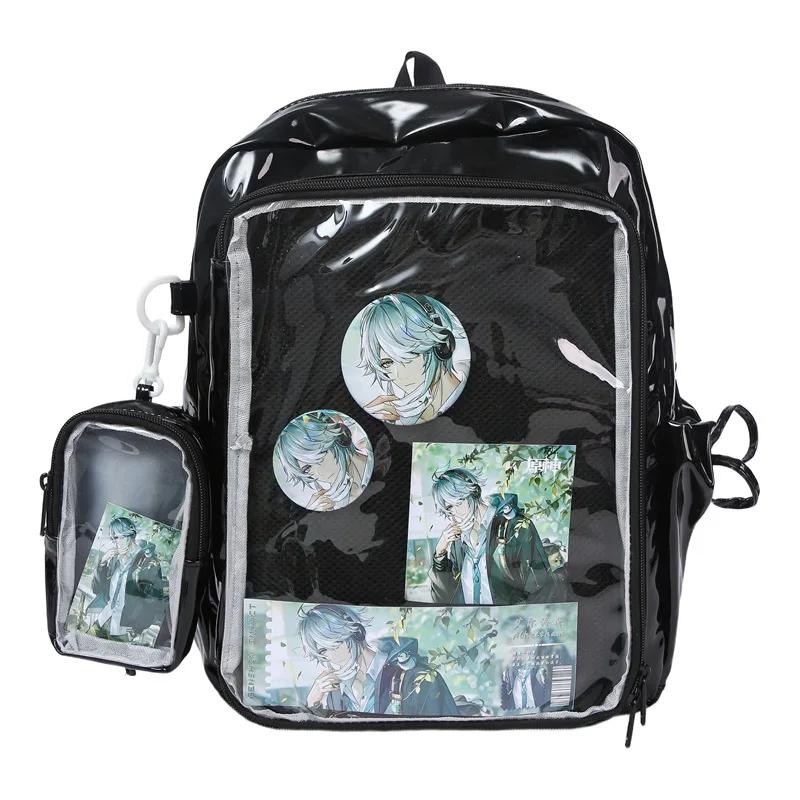 New Large Capacity PU Students DIY Anime Badge Ulzzang Ita Bags Y2K Aesthetic Women Backpacks Individuality Mochilas Para Mujer