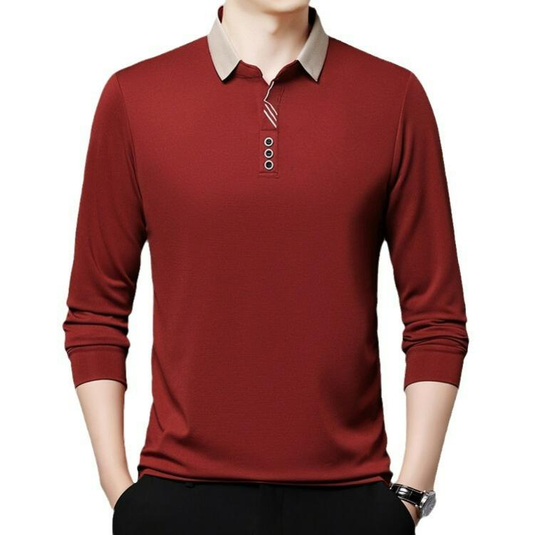 Men's Autumn Long-sleeved Polo Shirt Men's Business Scissors Collar Fit Solid Color Lapel Bottoming