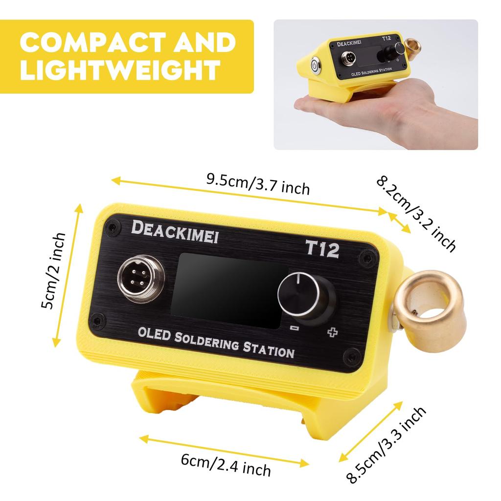 Cordless soldering iron table with digital display, adjustable temperature knob, lead-free soldering, °C/ºF conversion, auto sleep and calibration.