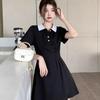 Polo collar dress women's summer new large size student small slim and thin waist A word small black skirt