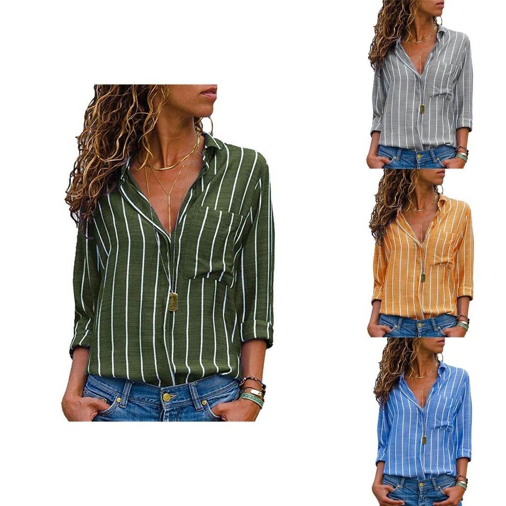 Blusa Lunga da Donna a Maniche Lunghe, Top Casual Svasati con Elegante Scollo a V e Design Abbottonato