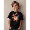 European Sizes Black Crew Neck Boys T Shirt Casual Trendy Kids Wear for Boys with Astronaut Riding Dinosaur Stars Pattern Party Outfit Holiday Gift
