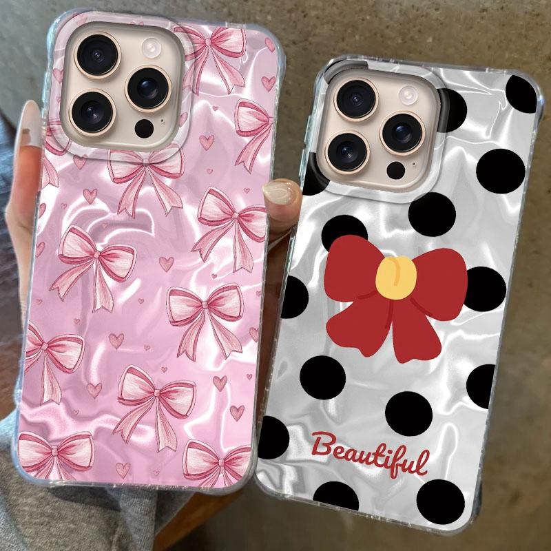 Pink Bow Love Heart Girls Water Texture Phone Case For Apple Iphone 15 16 14 13 Pro Max 16e 12 11 7 8 Plus XR SE Fundas Cover