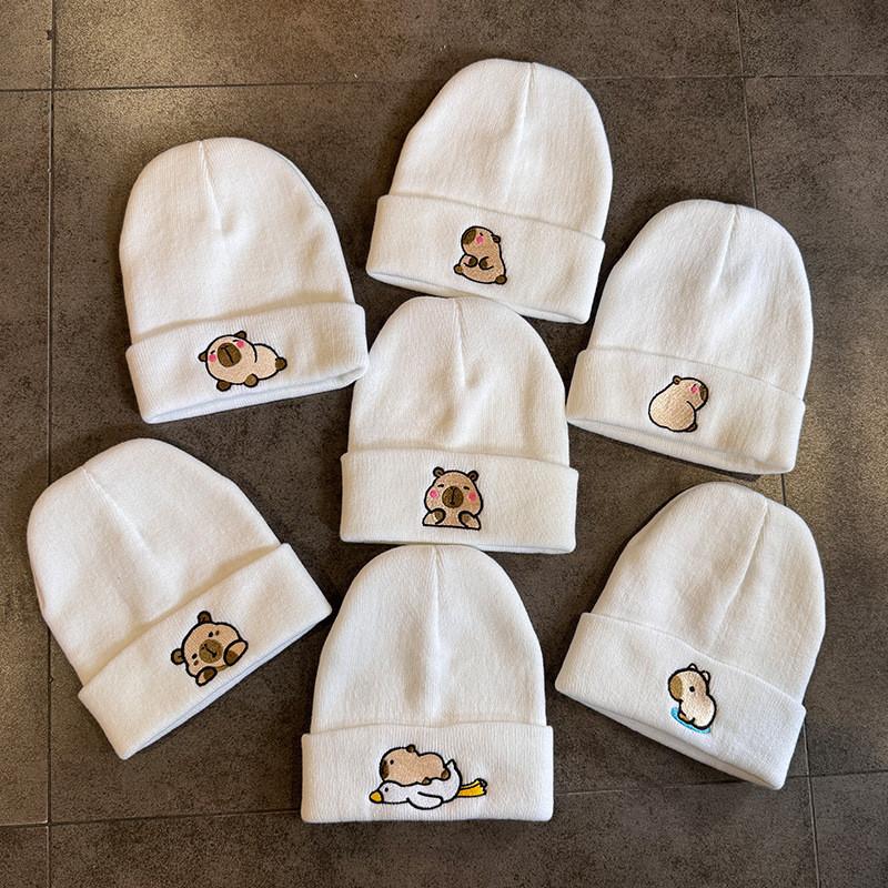Fashion Knitted Hat With Capybara Embroidery Design Suitable For Daily Use