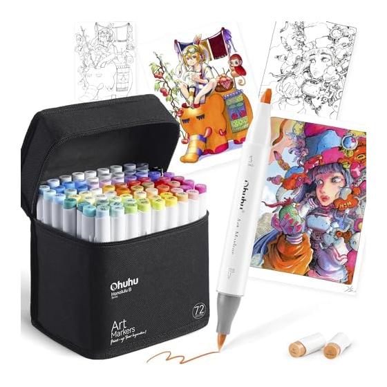 Ohuhu Marker Pen Brush Type 72 Colors 73 Pieces Professional Used Illustration Illustration Marker Brush/Bold Blender Pen Honolulu Series