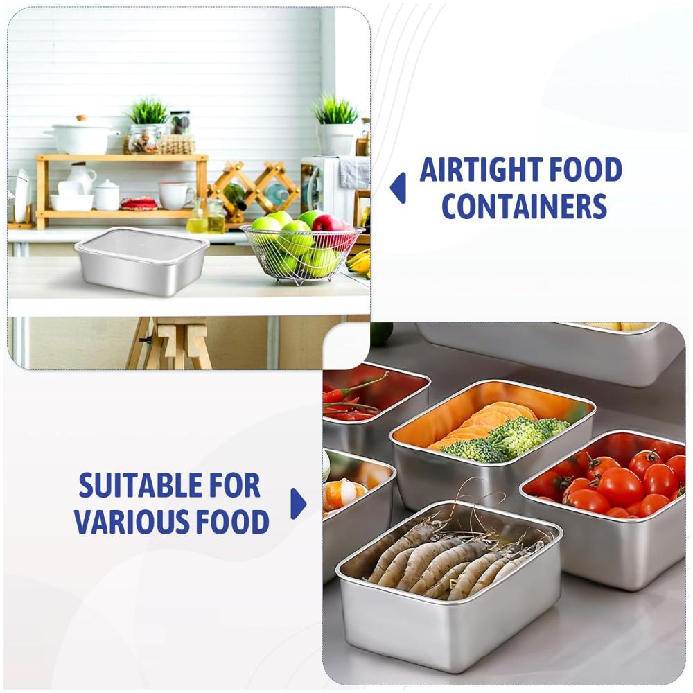 5-piece Stainless Steel Food Storage Container with Transparent Lid, Refrigerator Seal, Leak-proof, Stackable, Suitable for Kitc