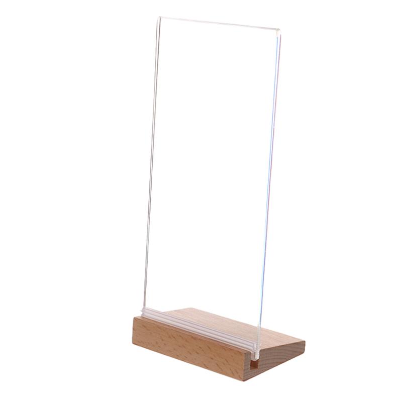 Table Top Wooden Acrylic Sign Holder Display Stand Double Sided, Bottom Load, Portrait Style Menu Paper Ad Photo Picture Frame
