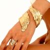 Bohemian Wrinkle Leaf Bracelet Ring Set for Women Artistic Elegant Adjustable Nature Style Jewelry Party Jewelry Accessories