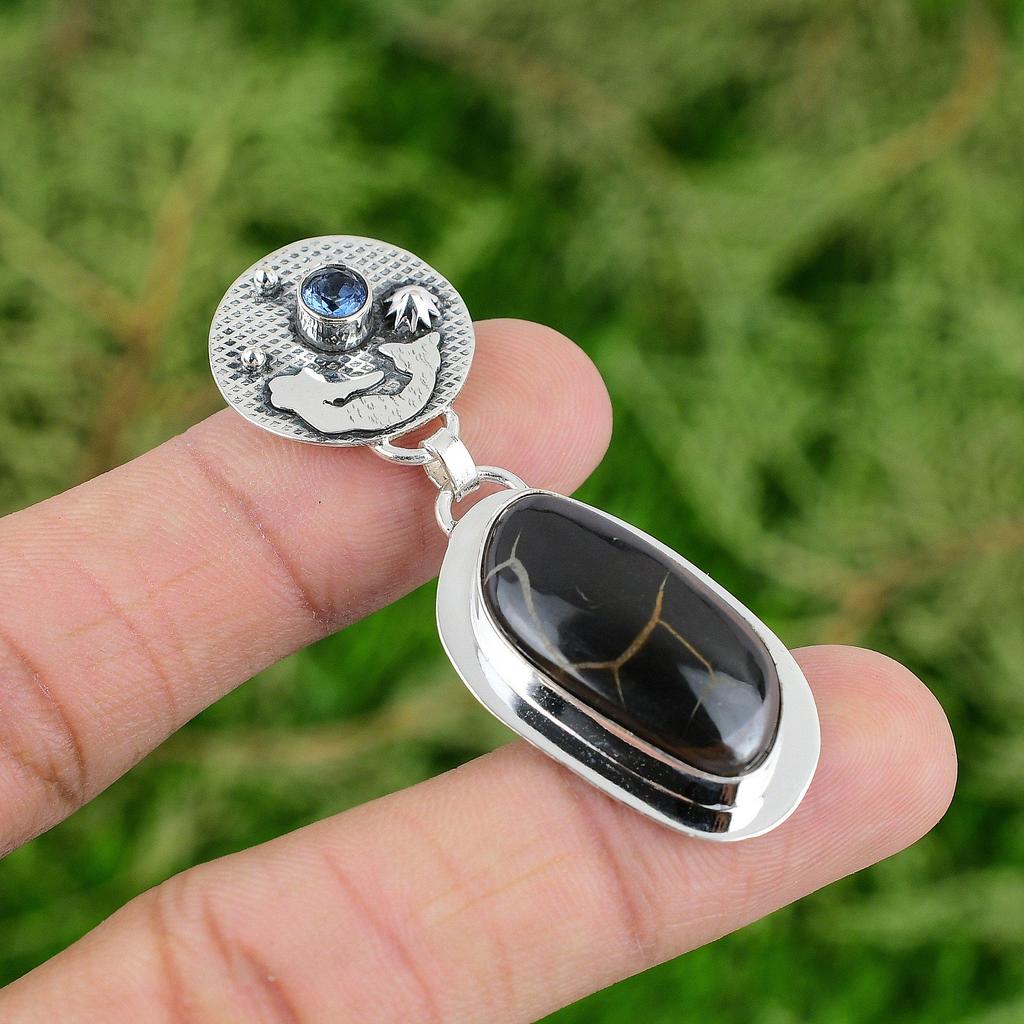 Moroccan Mud Crack Fossil Gemstone Tanzanite Quartz Mermaid Pendant 925 Silver